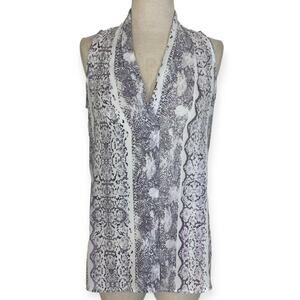 Violet & Claire snake print blouse, womens small sleeveless V-neck pleat top